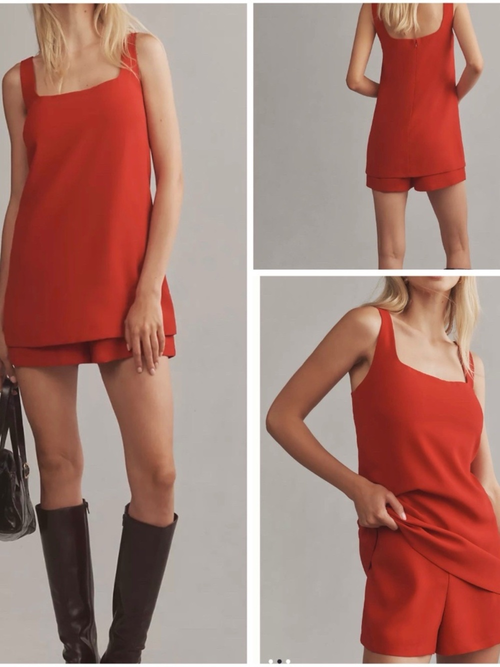 Maeve Anthropologie Women Size L Romper Red Sleeveless Square Neck Back Zip